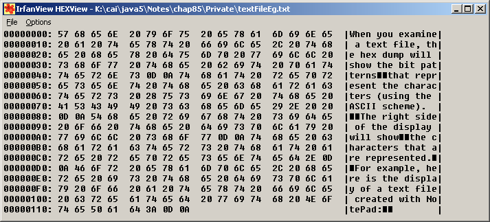 hex dump of a text file