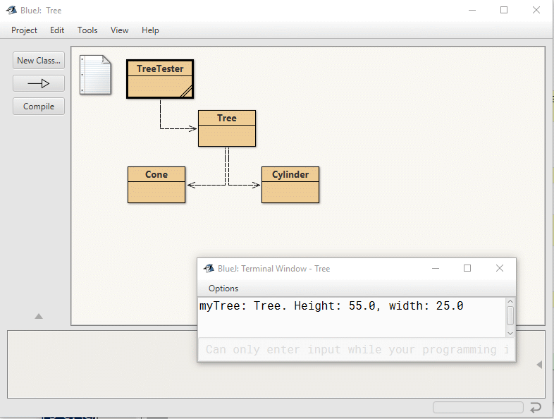 TreeTester uses Tree, Tree composed of Cylinder and Cone