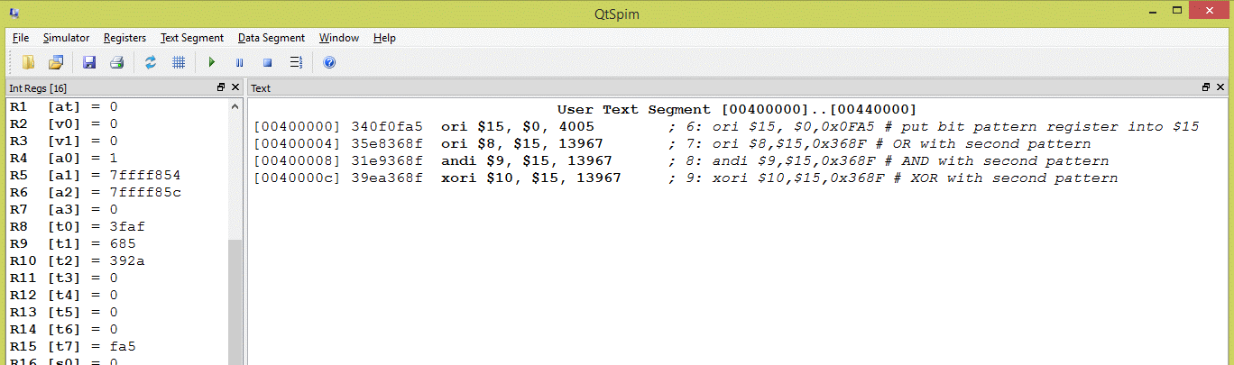 SPIM display of program results
